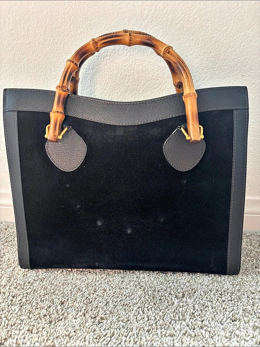 Gucci Black Tote Bamboo Handle Bag Vintage